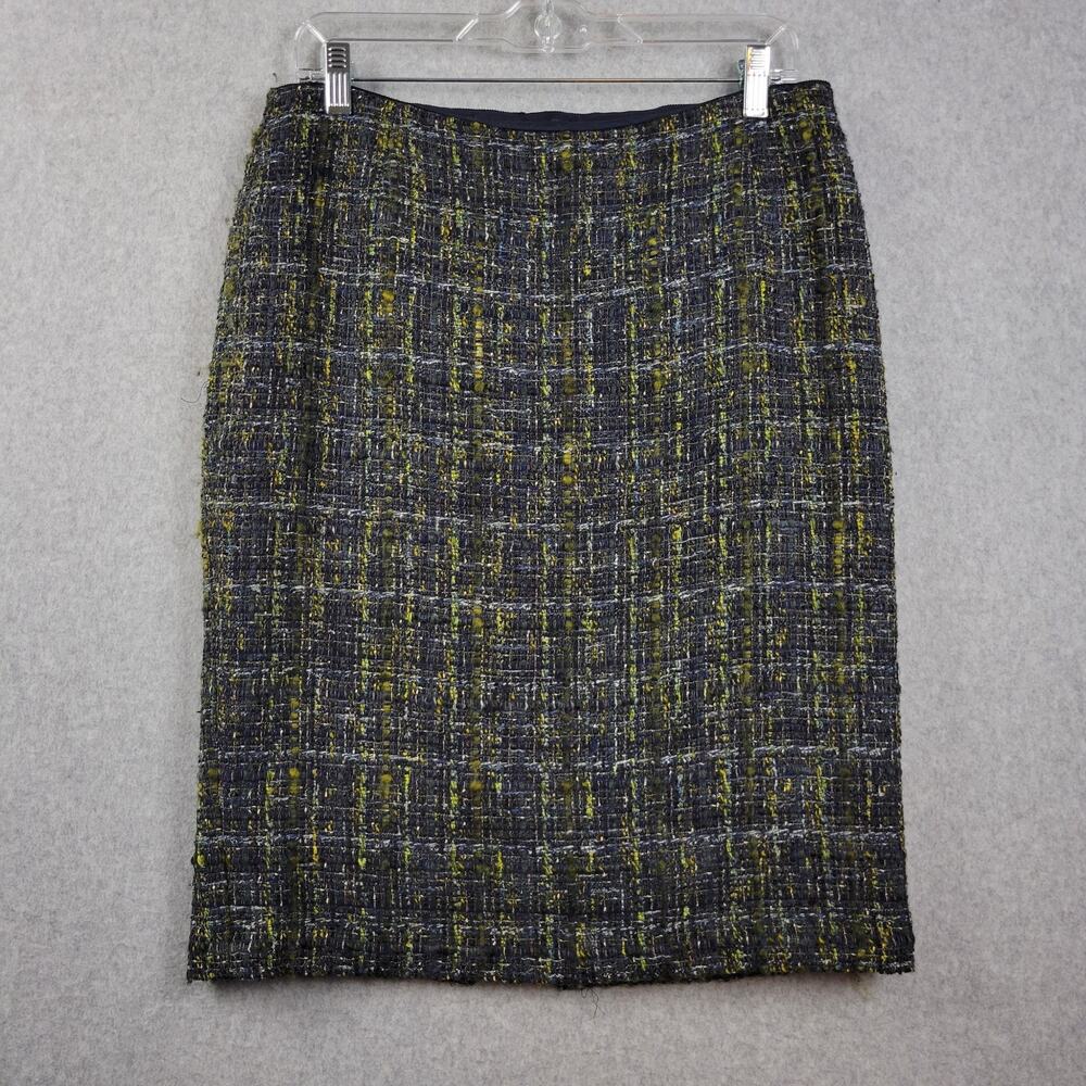 Lafayette 148 New York Virgin Wool Blend Green Tweed Pencil Skirt Womens 8 Lined
